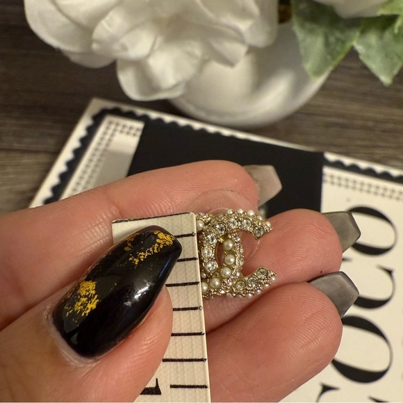 CHANEL Small Gold CC Crystal Faux Pearl Stud Earrings - Picture 5 of 10